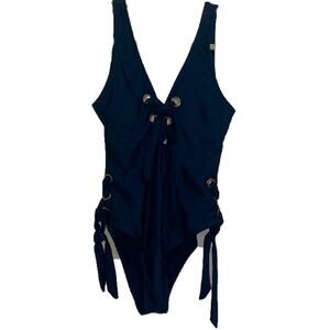 0248 Alice Black Lace Up One Piece Swimsuit